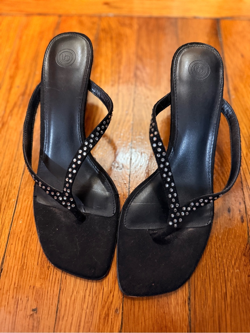 Urban Outfitters Black Rhinestone Thong Heels